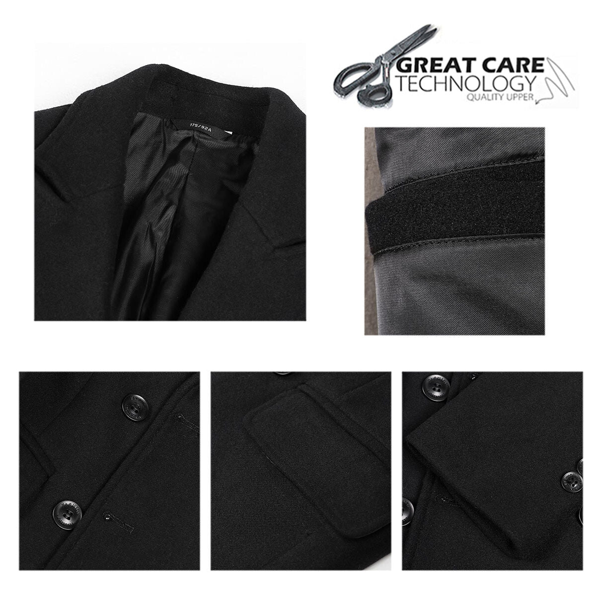 Youthup Mens Classic Trench Coat Double Breasted Wool Overcoat