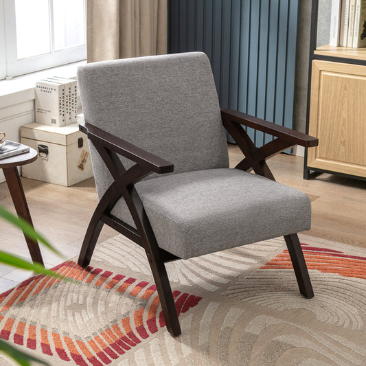 Fauteuil en Bois Massif  Fauteuil avec Conception d'Accoudoir en Forme X, Dossier Ergonomique pour bureau,chambre,salon, Gris
