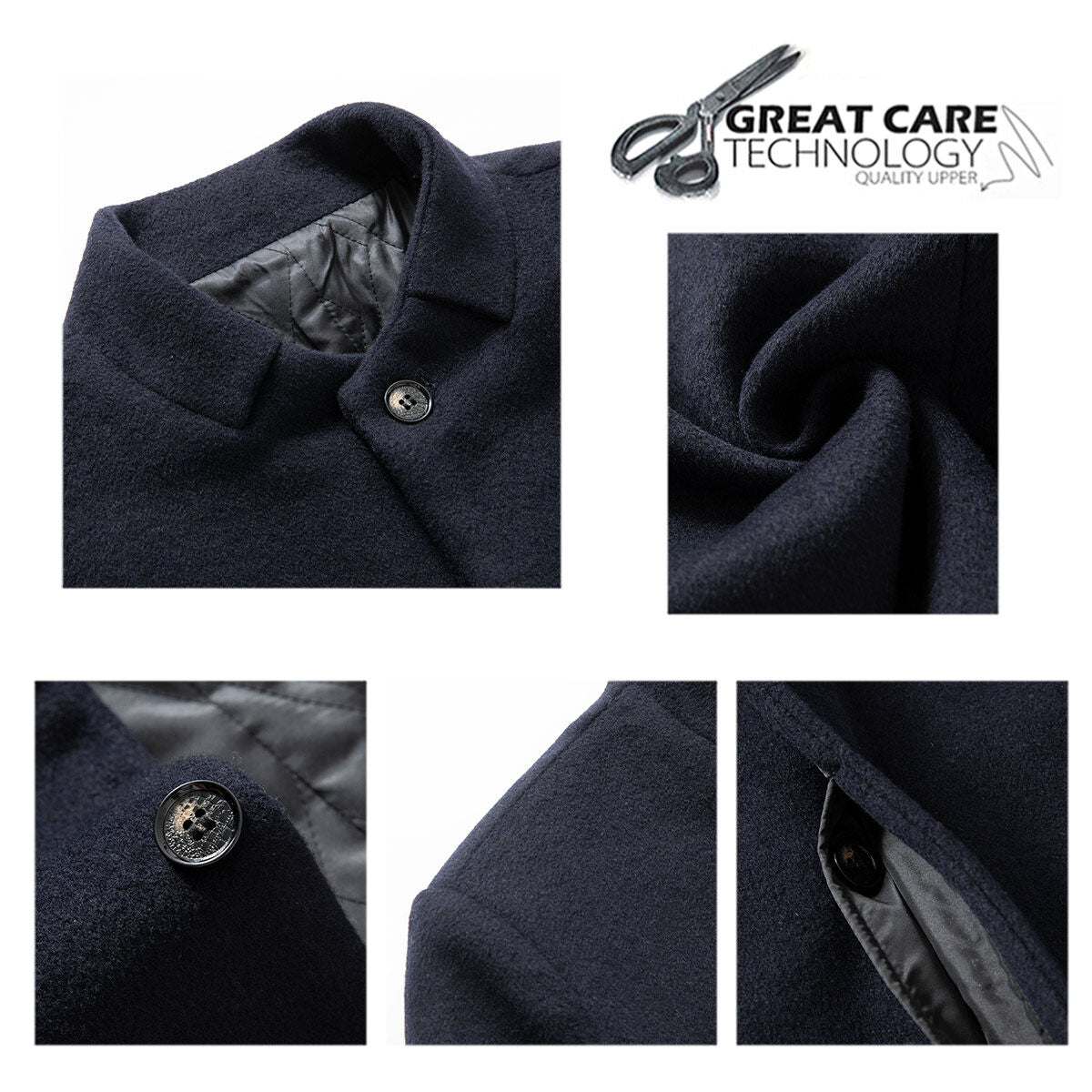 Youthup Mens Winter Wool Coat One Button Solid Stand Collar Overcoat