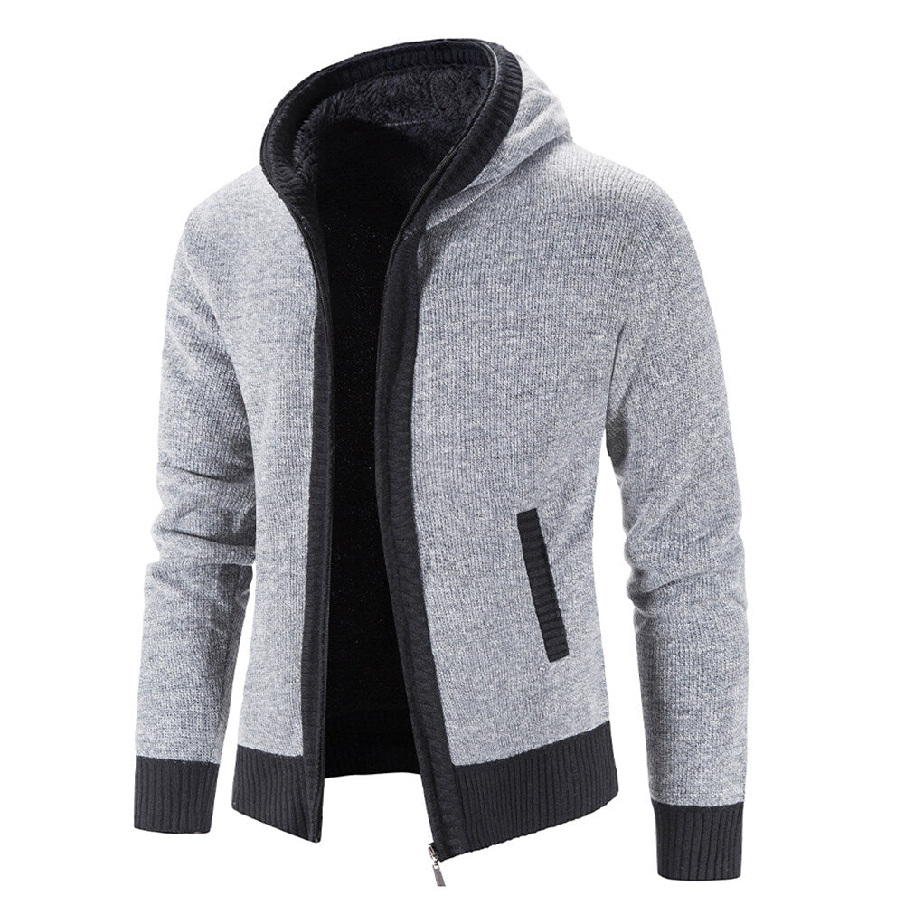 Youthup Mens slim fit sweatshirt hooded fleece lined knitted cardigan