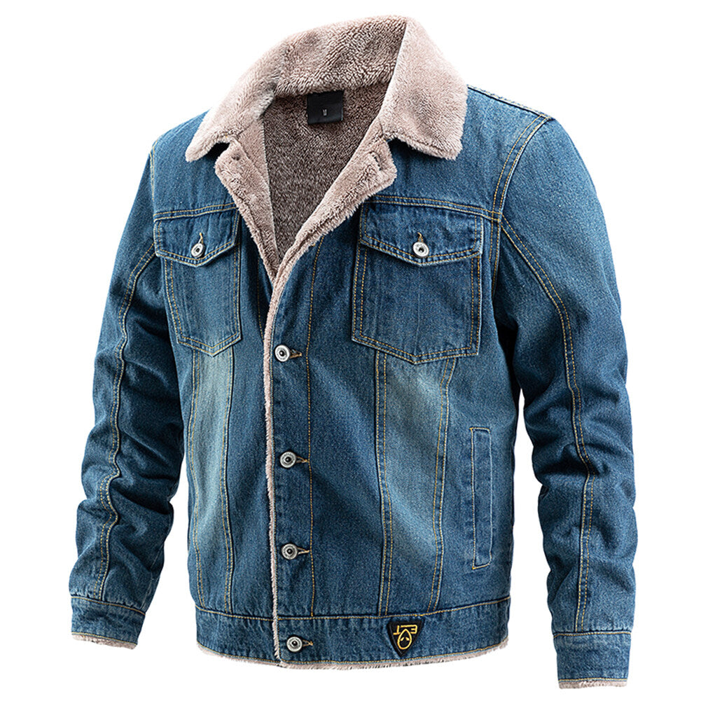 Youthup Mens Fleece Lined Coat Thick Denim Jacket