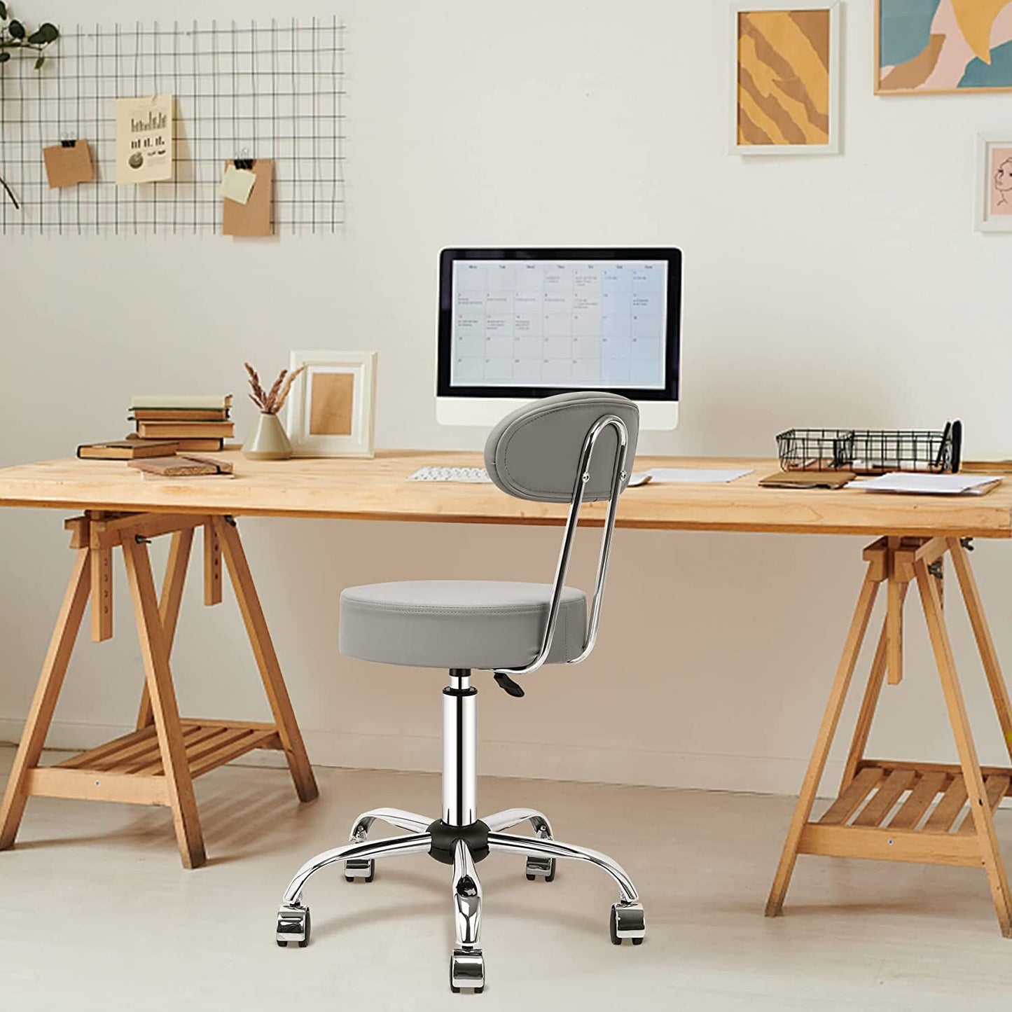 Tabouret de Bar Rond à roulettes Pivotant 360° de Massage  EN HAUTEUR REGLABLE pour SPA ,Salon ,Salle ,Médicale Gris