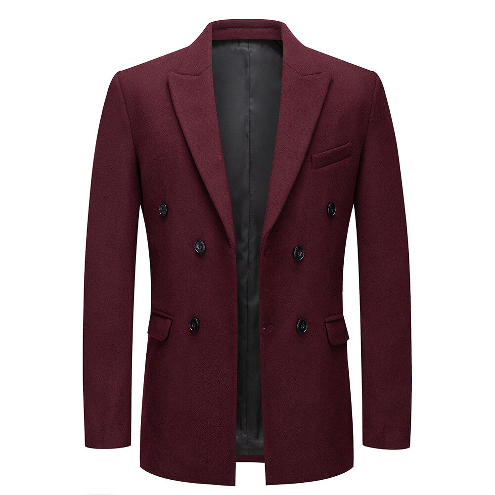 Youthup Mens Double-Breasted Wool Blazer Slim Fit Velvet Coat