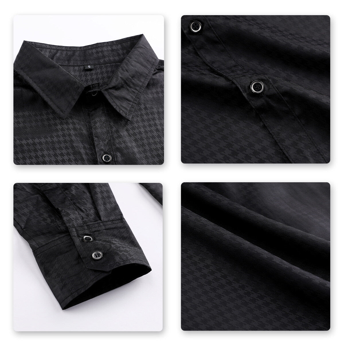 Youthup Mens Houndstooth Pattern Print Formal Shirt