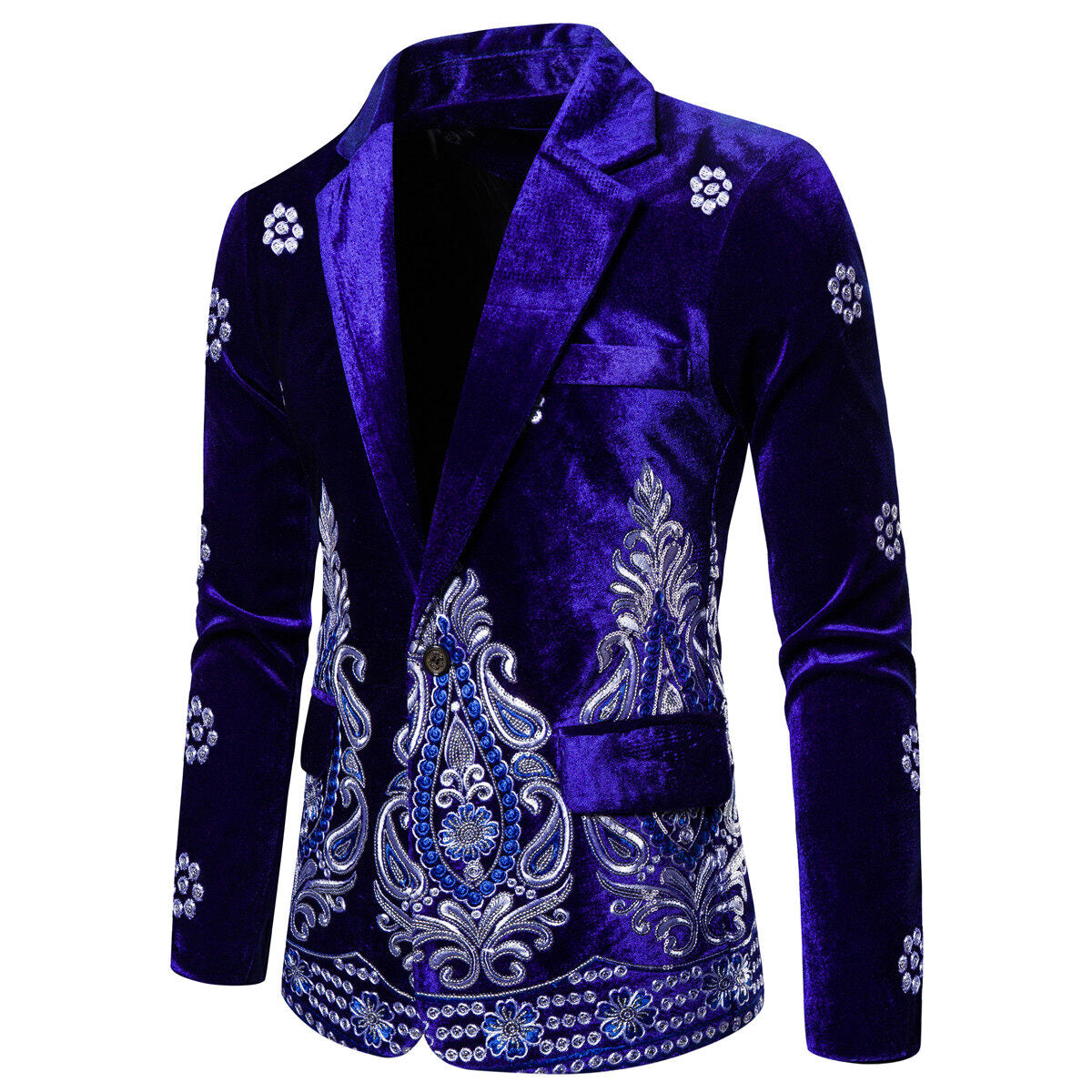 Youthup Mens Velvet Embroidered Jacket Show Party Evening Suit Blazer