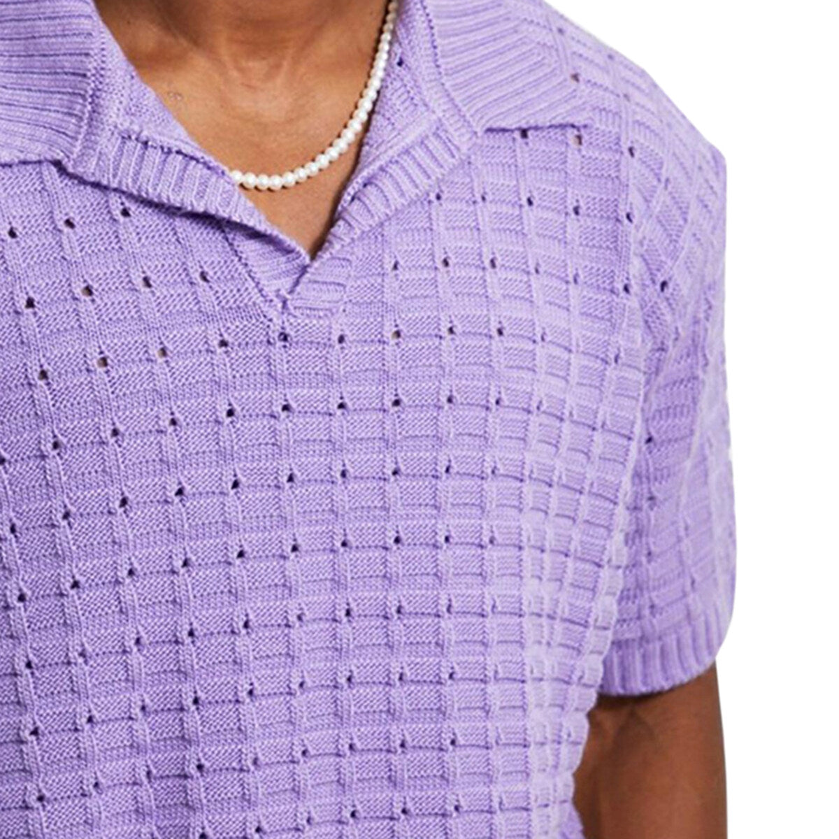 Youthup Mens Knitted Cutout Tee Hollow Short Sleeve T-Shirt