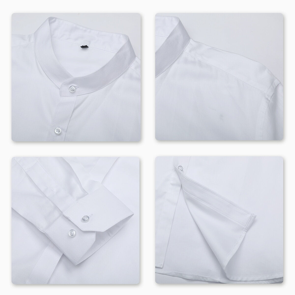 Youthup Mens Business Work Cotton Stand Collar Slim Long Sleeve Button Down Shirt