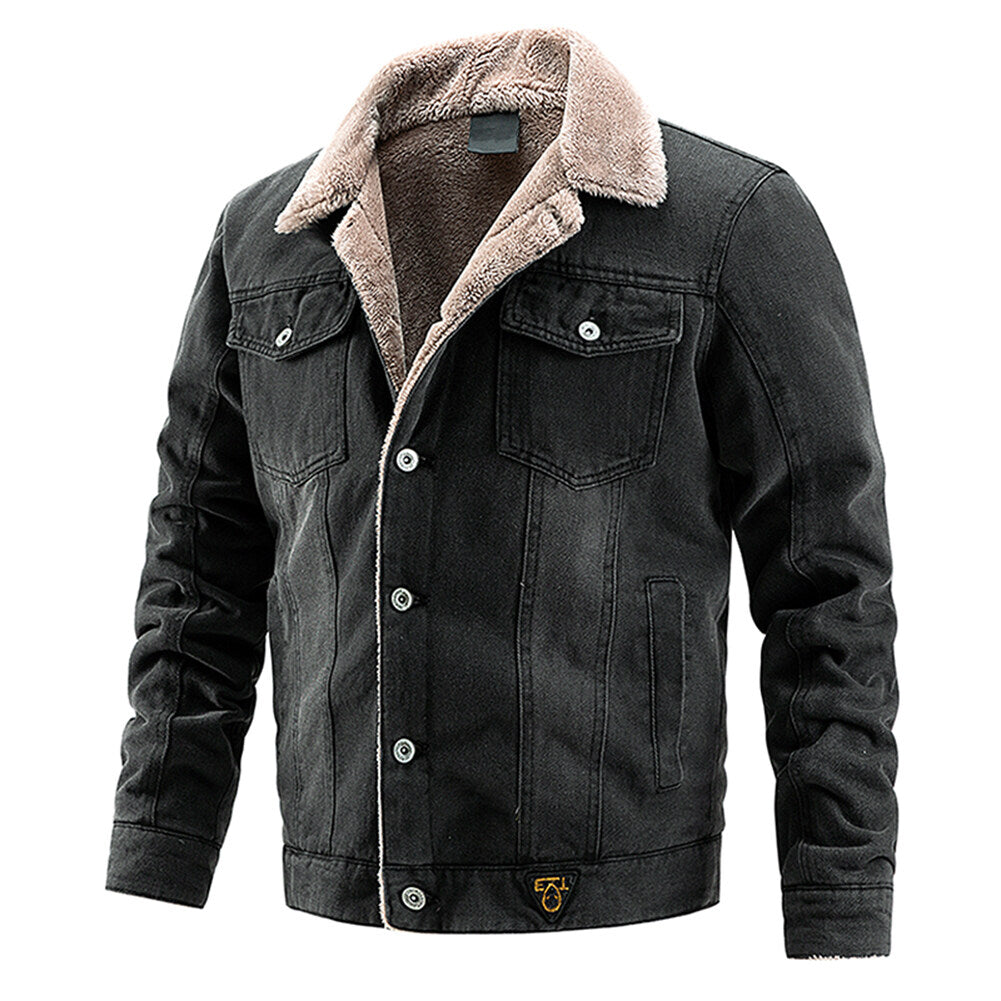 Youthup Mens Fleece Lined Coat Thick Denim Jacket
