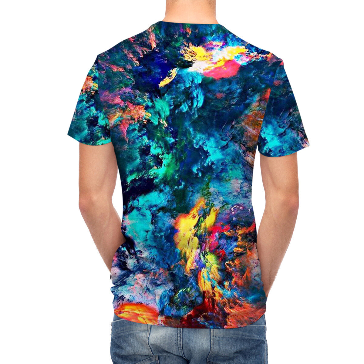 Youthup Mens Multicolor Oil Painting Short Sleeve Shirt