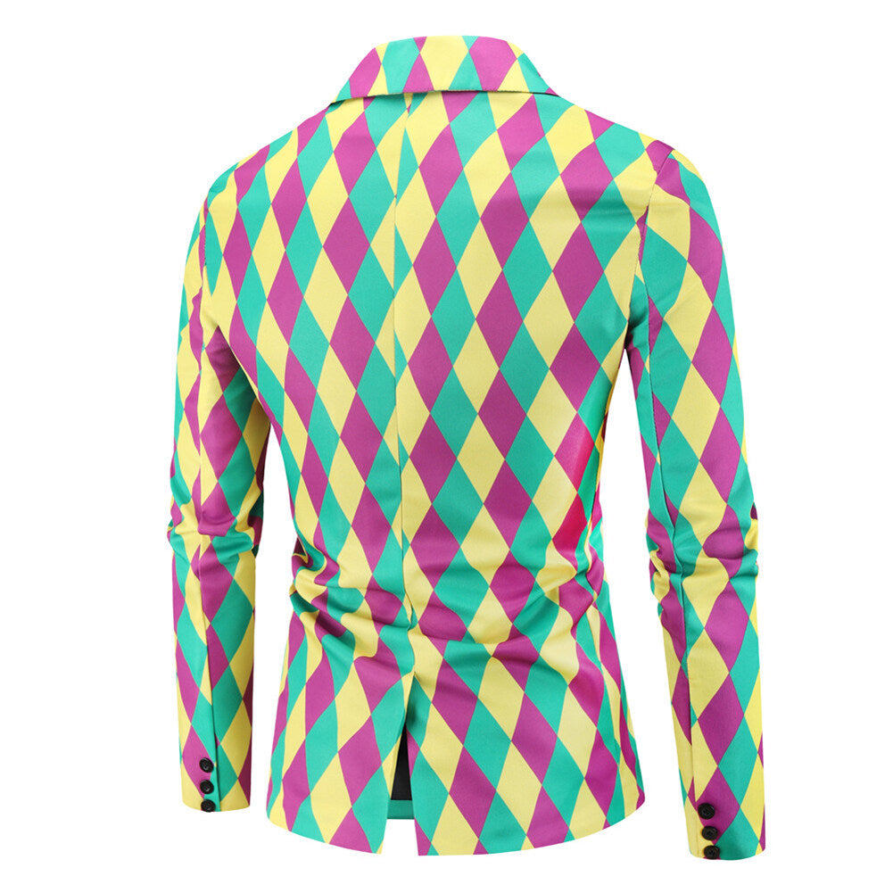 YOUTHUP Mens 3 Piece Suit Argyle Stripe Single Breasted Holiday Dress for Dinner or Party