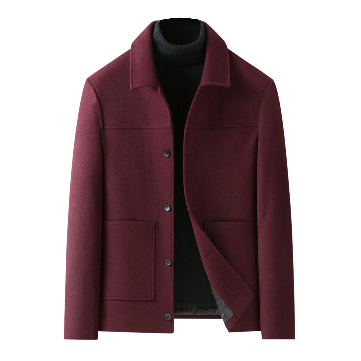 Youthup Mens Lapel Slim Fit Short Wool Coat