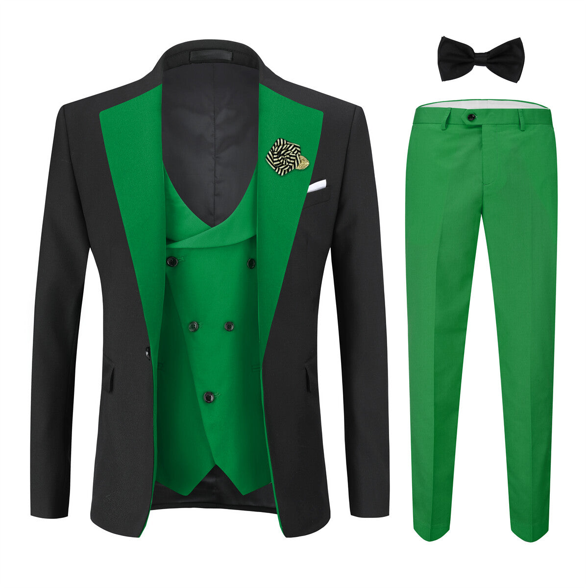 Youthup Mens 3Pce ColorBlock Dress Suits Wedding Blazer and Vest and Pants