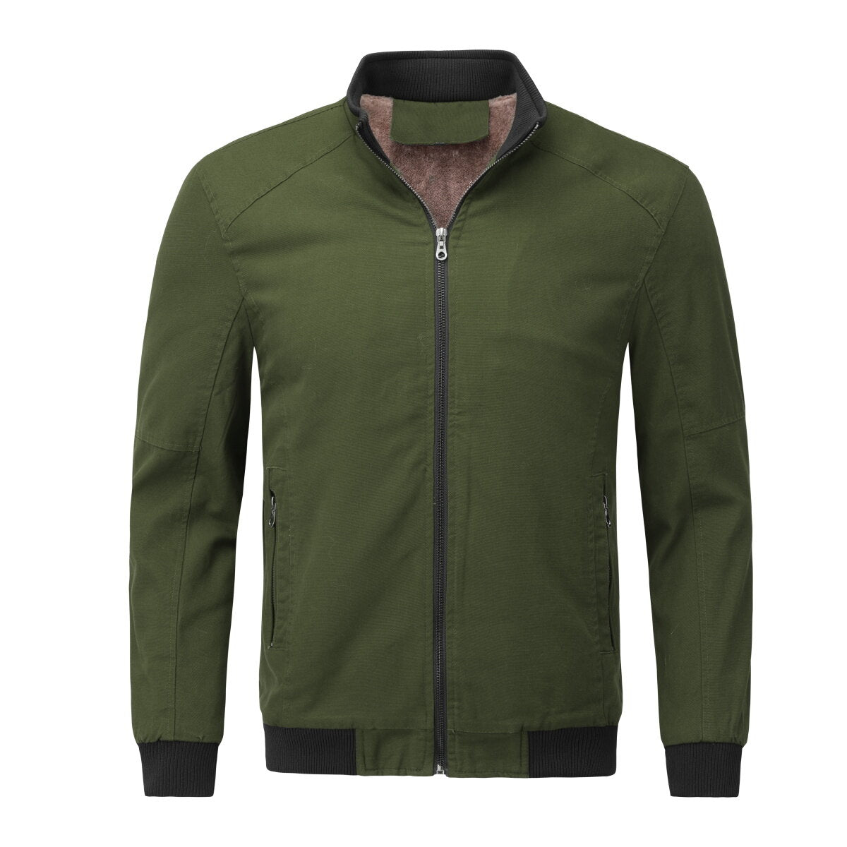 Youthup Mens Winter Stand Collar Plush Thickened Classic Zipper Jacket