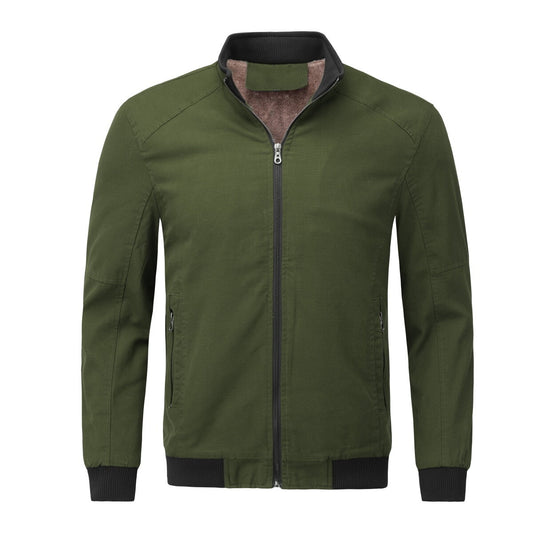 Youthup Mens Winter Stand Collar Plush Thickened Classic Zipper Jacket