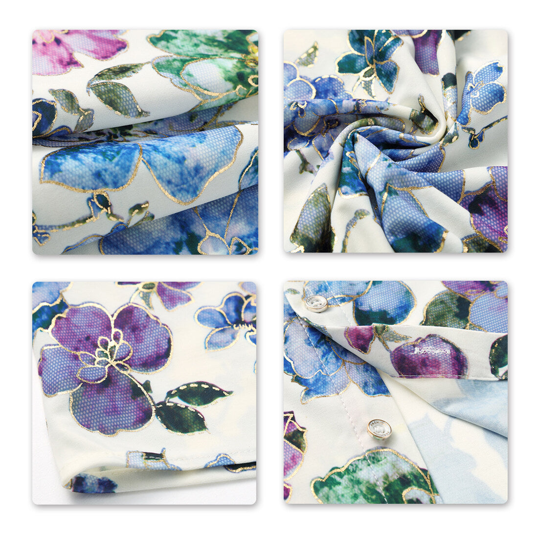 Youthup Mens Short-sleeved Flower Print Button Shirt