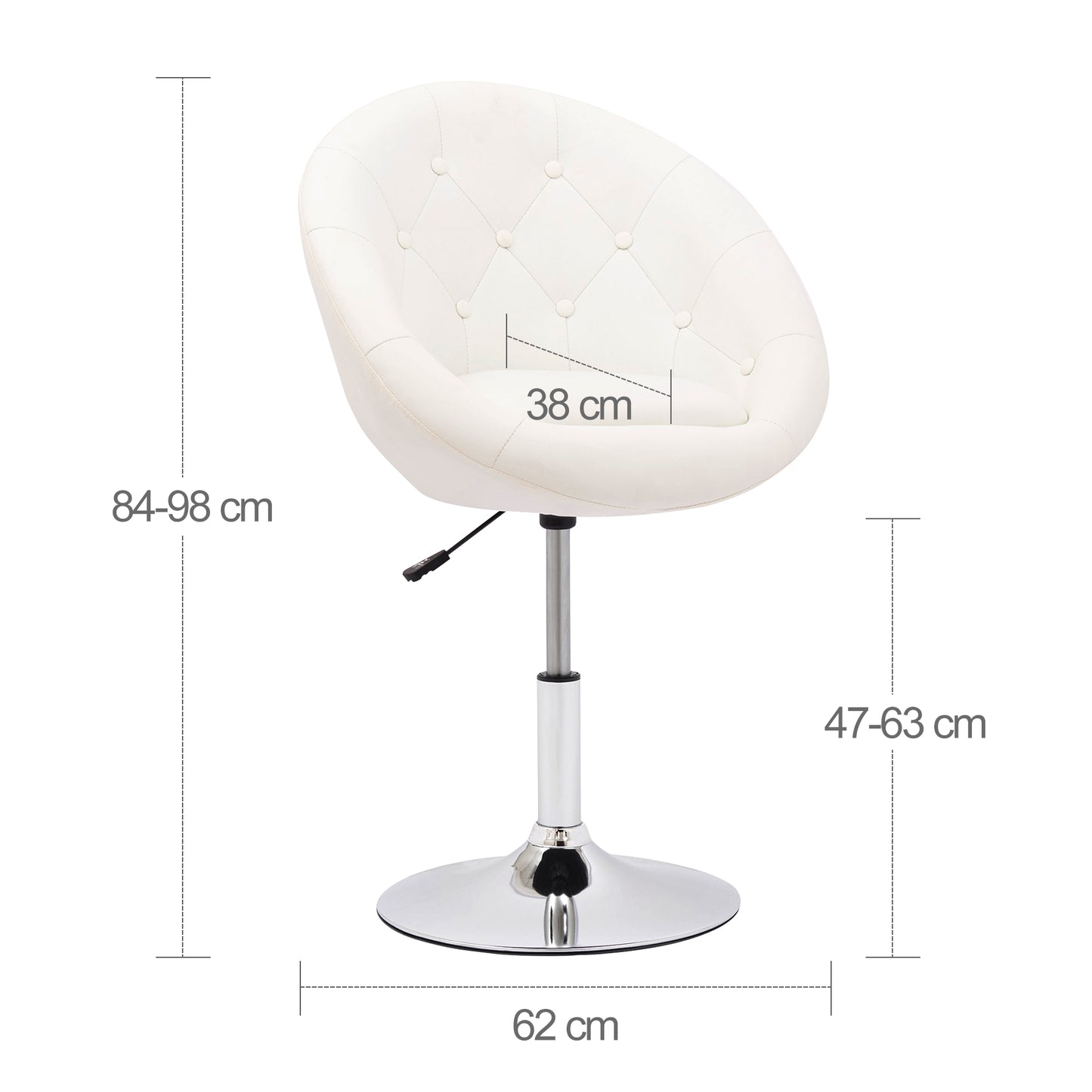 Tabourets de Bar Blanc Lot de 2 Elégant Esthétique 360°Rotatif pour Comptoir du Bar, Salon Manucure Coiffeuse et Cuisine 62x62x84-98cm