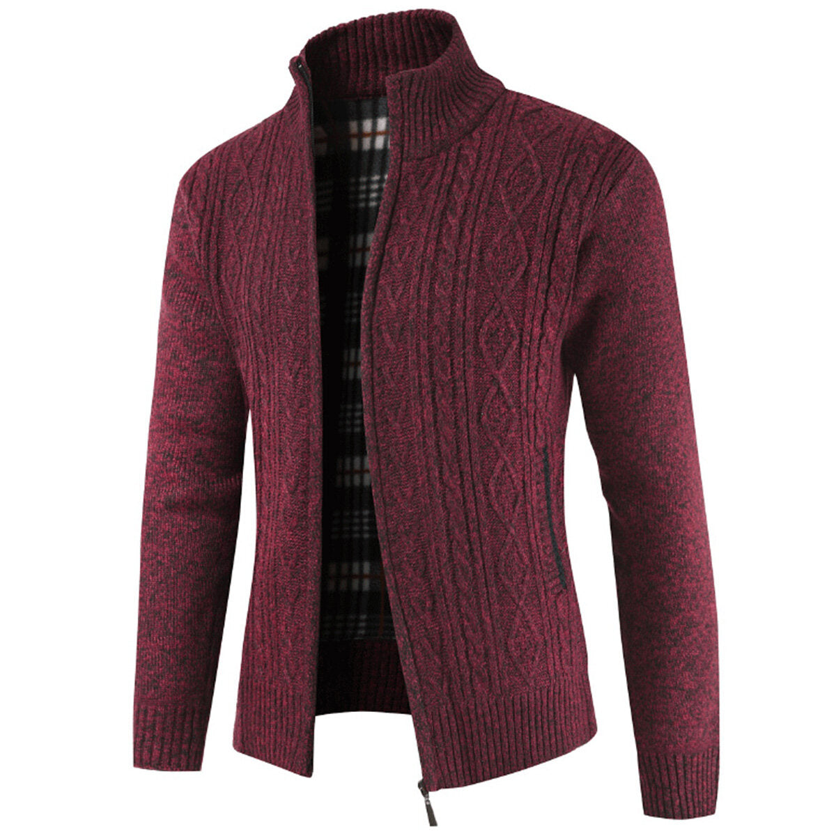 YOUTHUP Mens Winter Cardigan Fleece Lined Knitted Coat Stand Collar Thick Sweater