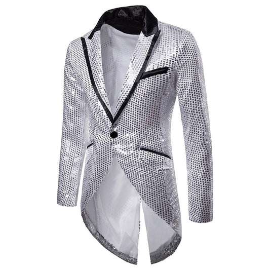 YOUTHUP Mens Sequin Tailcoat Slim Fit Peaked Lapel for Party