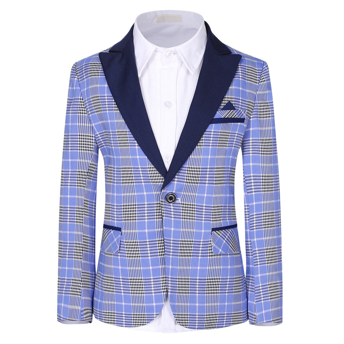 Youthup Boys Plaid Suit 3-Piece Set Peak Lapel Blazer with Vest and Pants