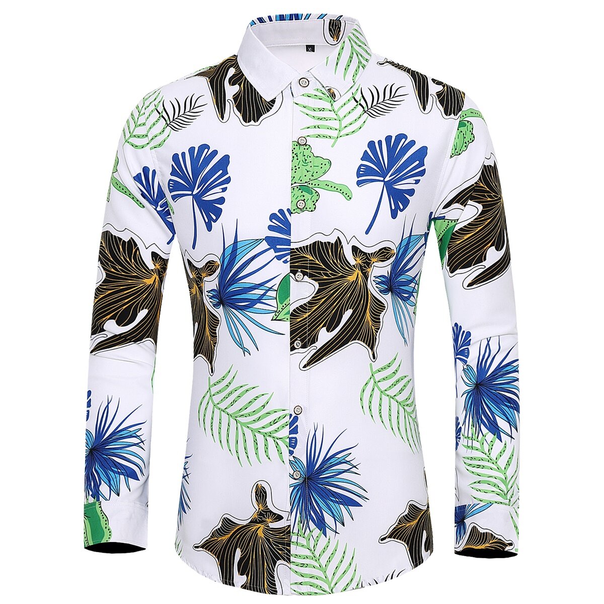 Youthup Mens Regular Fit Long Sleeve Leaves Print Plus Size Shirts