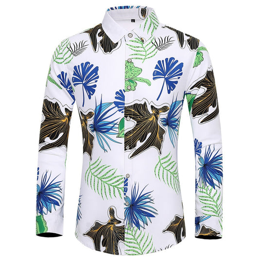 Youthup Mens Regular Fit Long Sleeve Leaves Print Plus Size Shirts