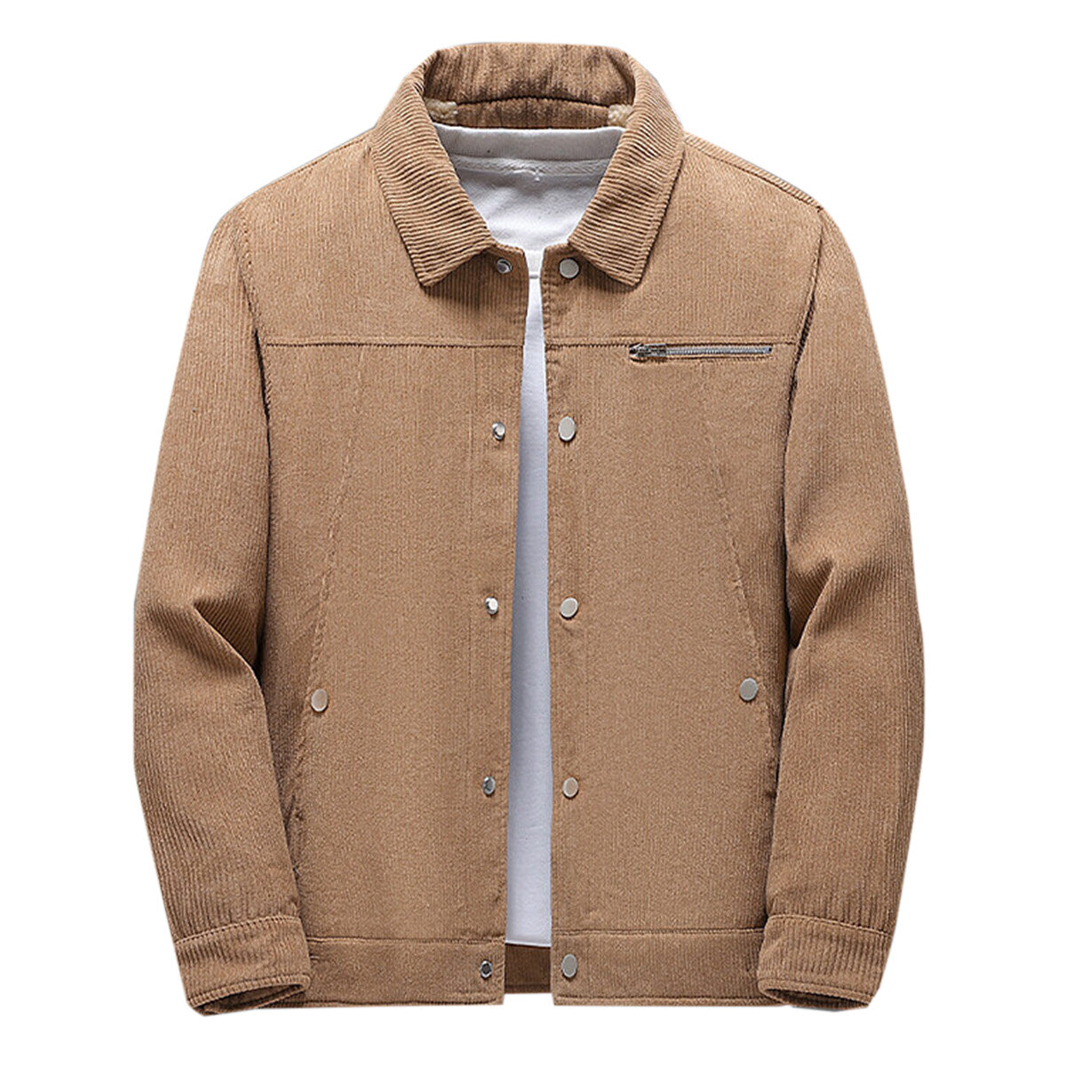 YOUTHUP Mens Casual Corduroy Jacket Solid Color Warm Fleece Lapel Thickened Coat