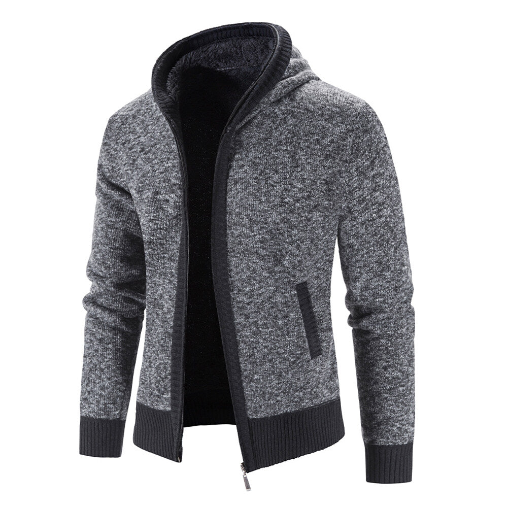 Youthup Mens slim fit sweatshirt hooded fleece lined knitted cardigan