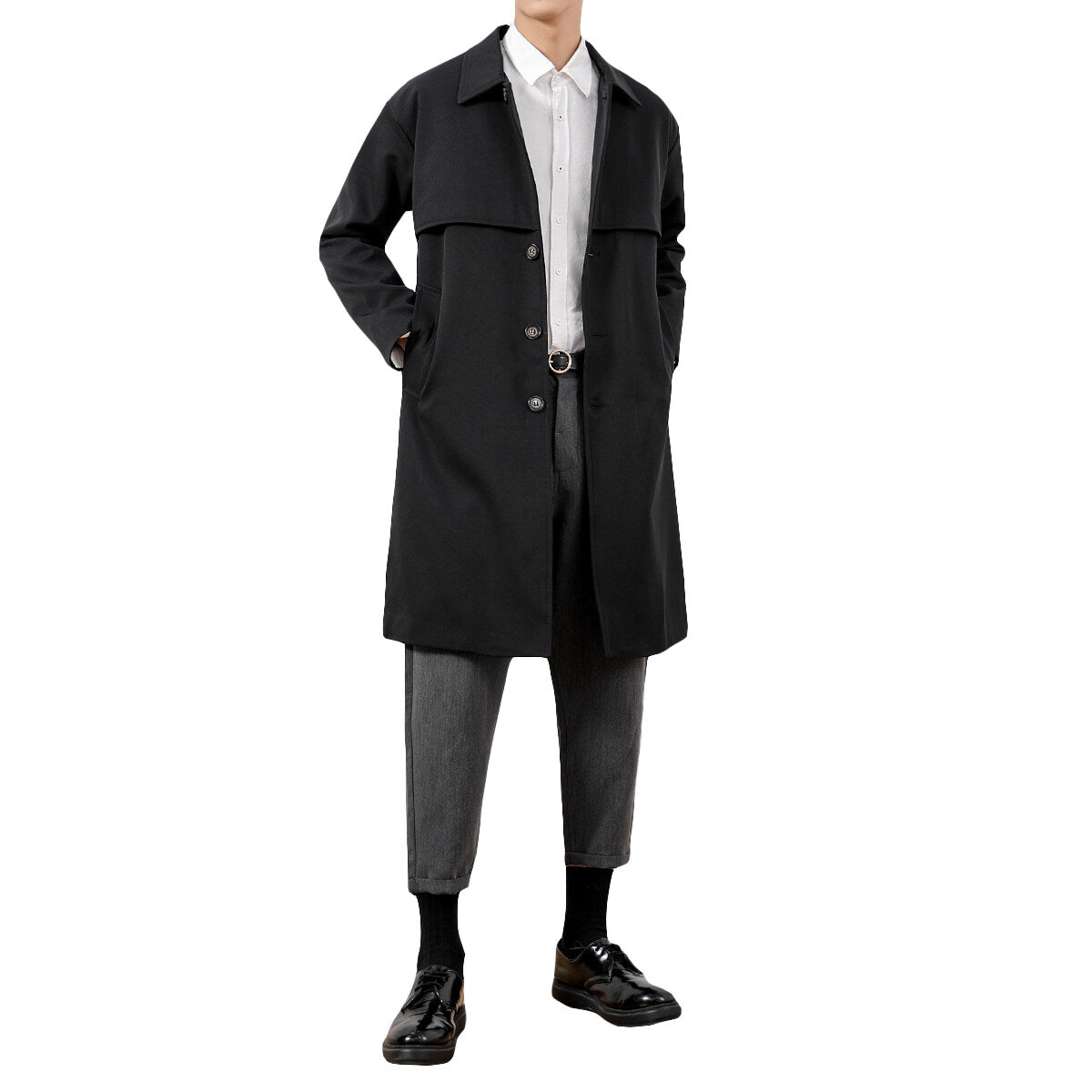 Youthup Mens Long Elegant Windbreaker Jacket Trench Coat
