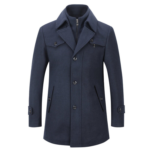 YOUTHUP Mens Wool Trench Coat Winter Thick Business Military with Removable Inner Collar