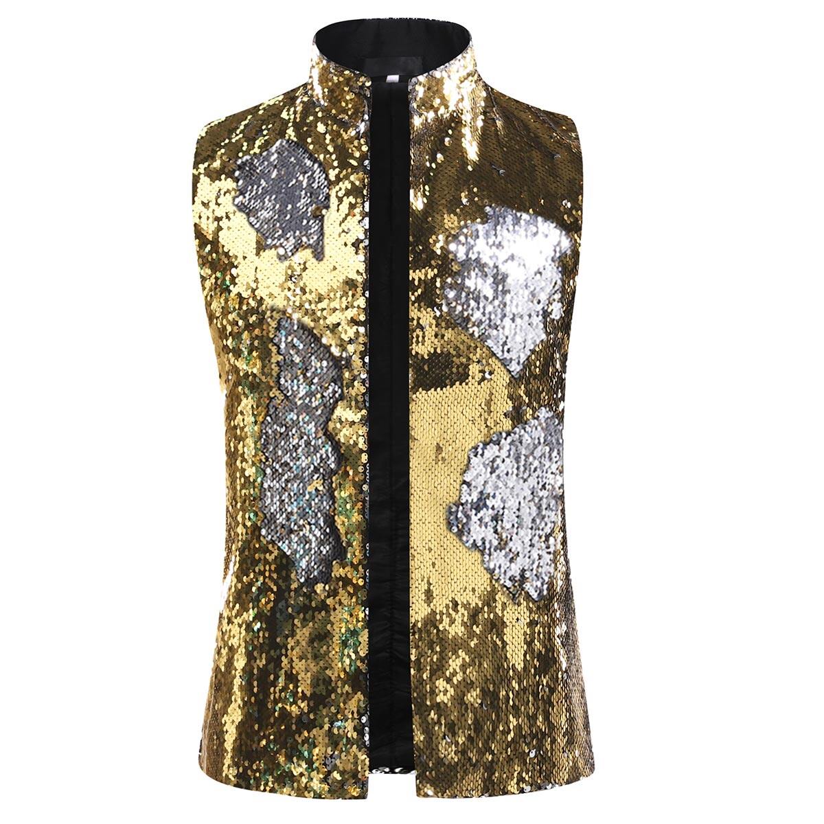 Youthup Mens Prom Sequin Sparkle Sleeveless Jacket