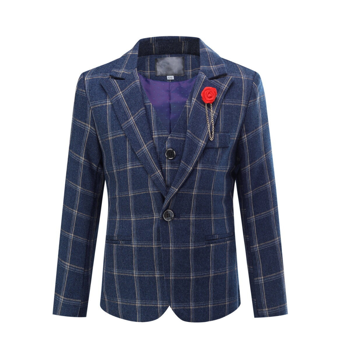 YOUTHUP Boys Suits 5Pcs Slim Fit Plaid Formal Evening Wedding Dresses
