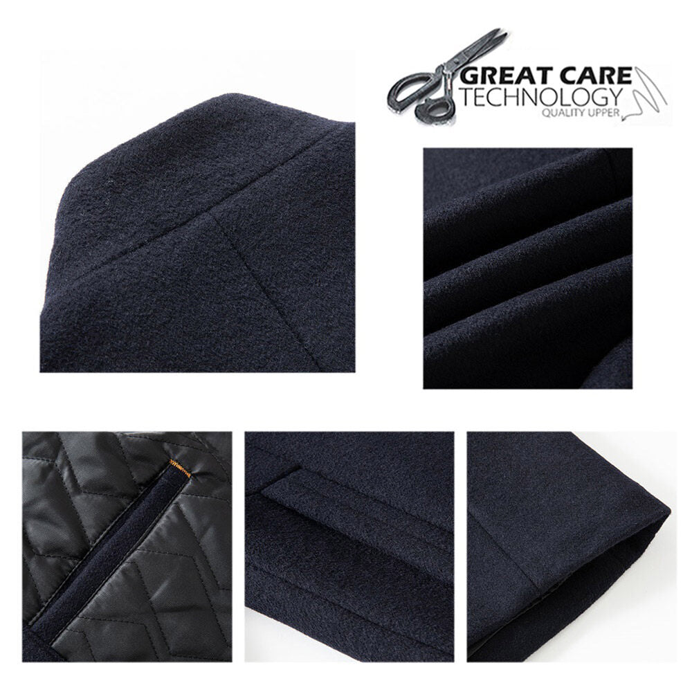 Youthup Mens Classic Stand Collar Single Breasted Wool Blend Pea Coat