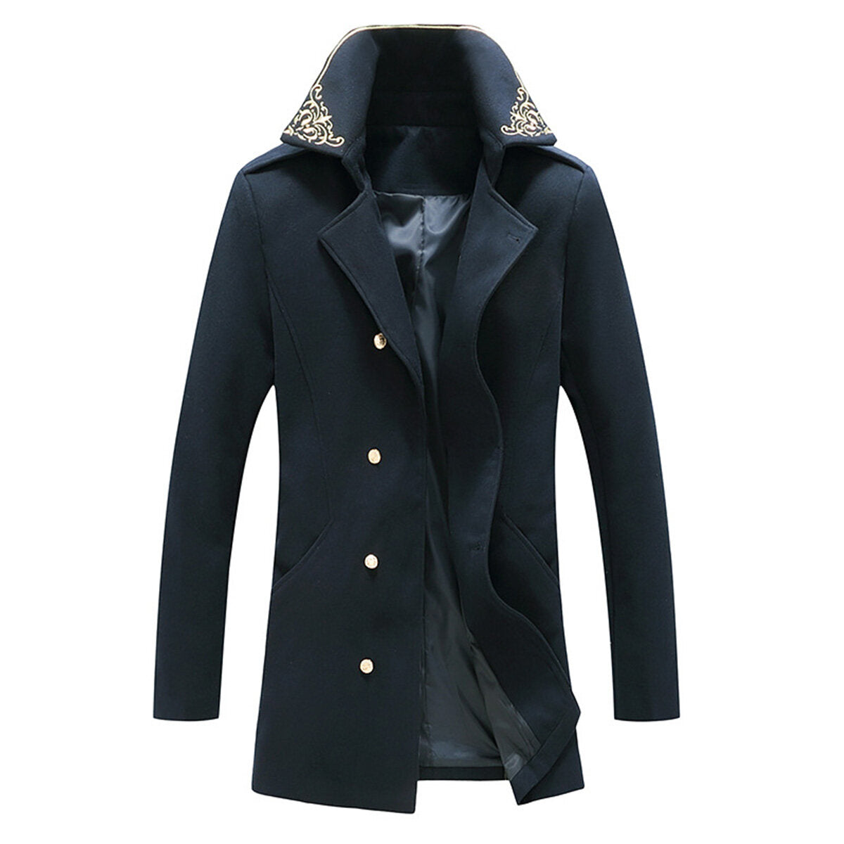Youthup Mens Foil Stamping Print Lapel Wool Pea Coat