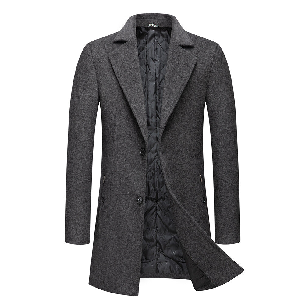 Youthup Mens Long Padded Slim Fit Wool Coat