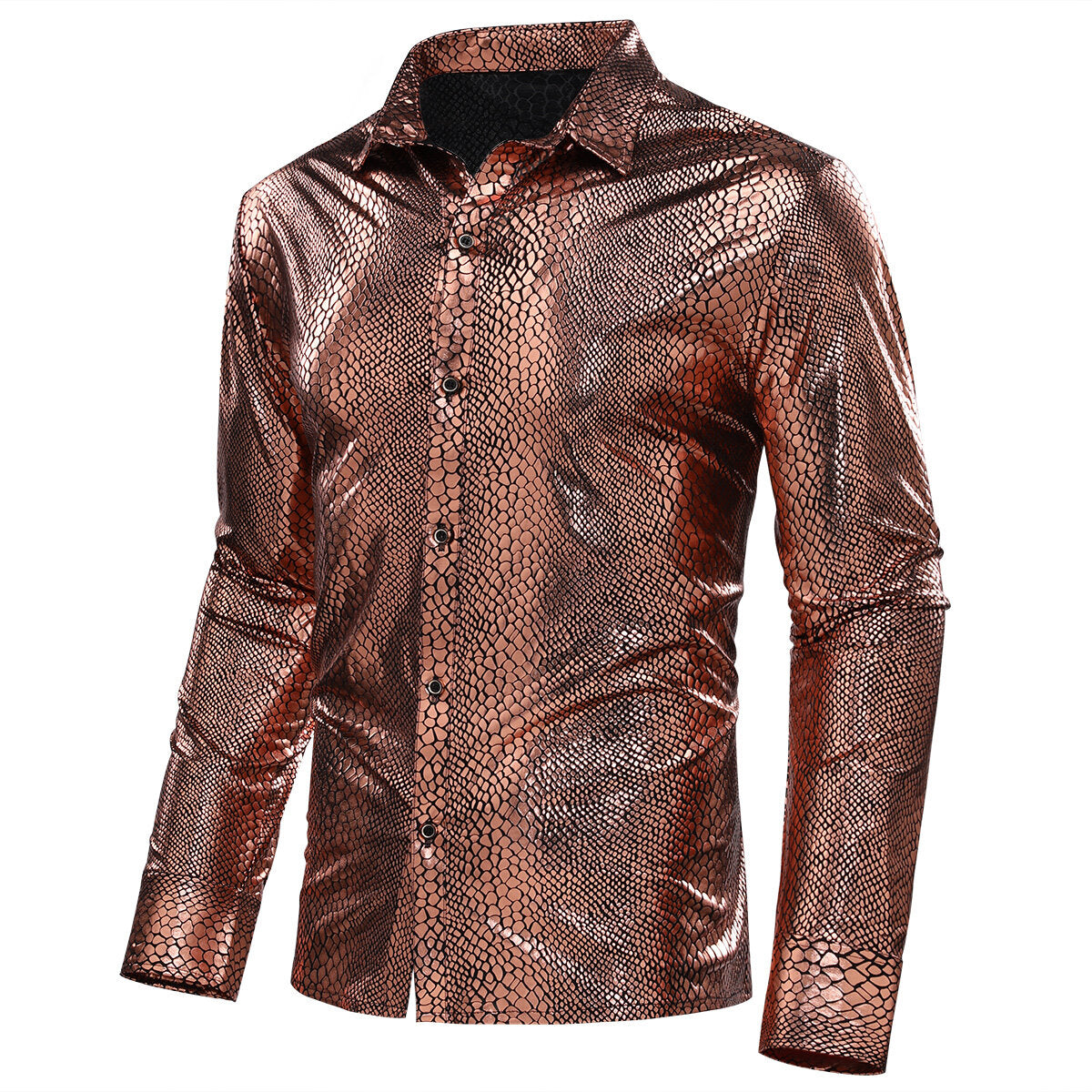 Youthup Mens Blouse Leopard Python Pirnt Shiny Long Sleeve Shirt