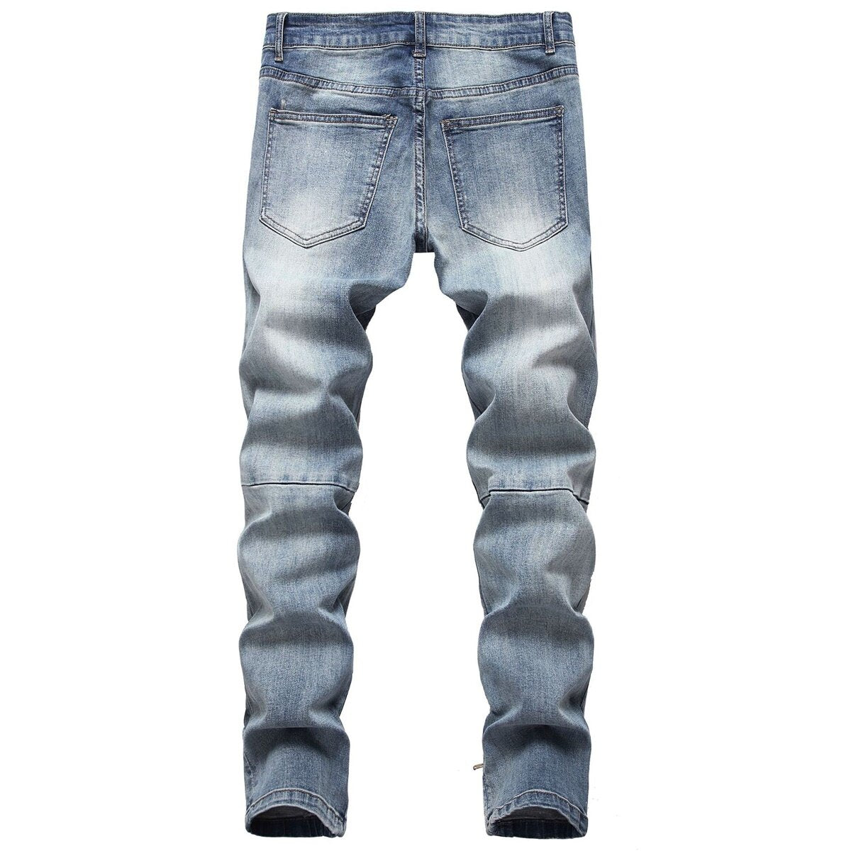 YOUTHUP Mens Ripped  Straight Leg Biker Cargo Denim Jeans