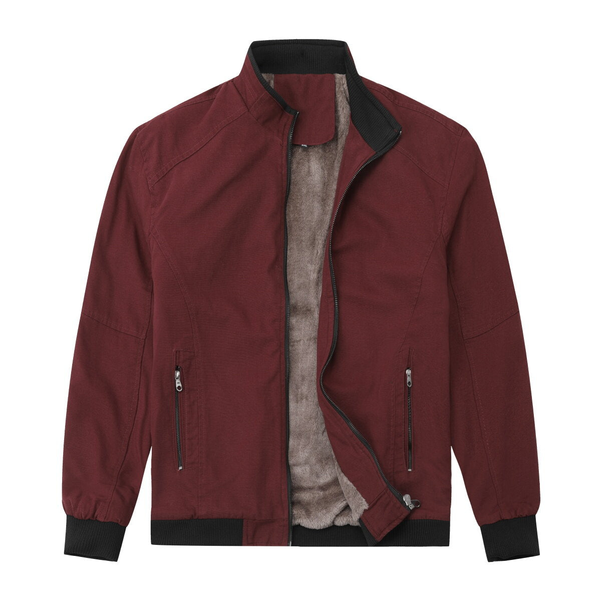 Youthup Mens Winter Stand Collar Plush Thickened Classic Zipper Jacket