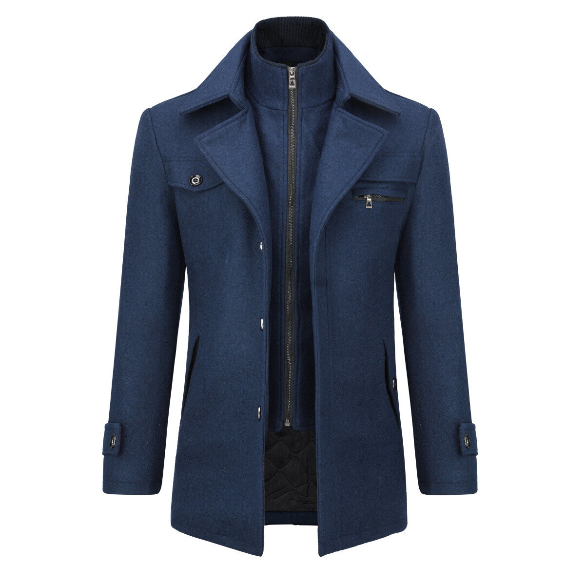 Youthup Mens Thickened Double Collar Casual Wool Pea Coat