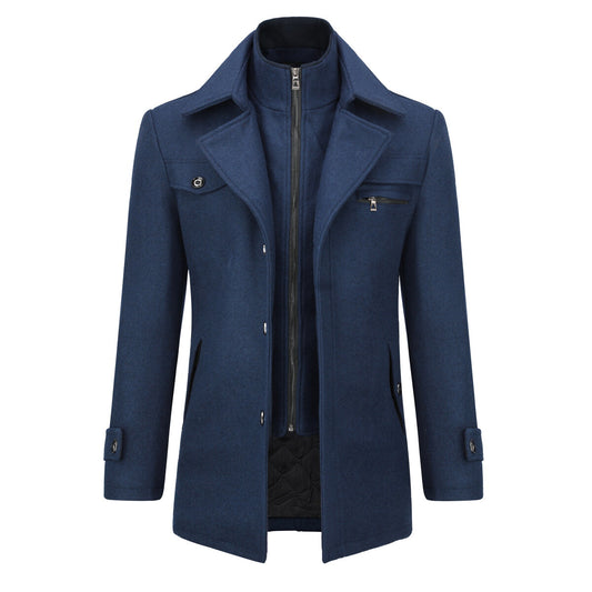 Youthup Mens Thickened Double Collar Casual Wool Pea Coat
