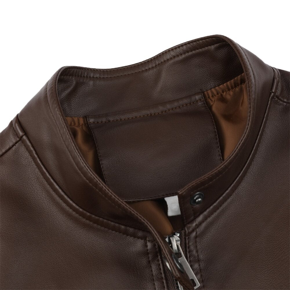 Youthup Mens Glossy Slim Fit Waterproof Leather Jacket