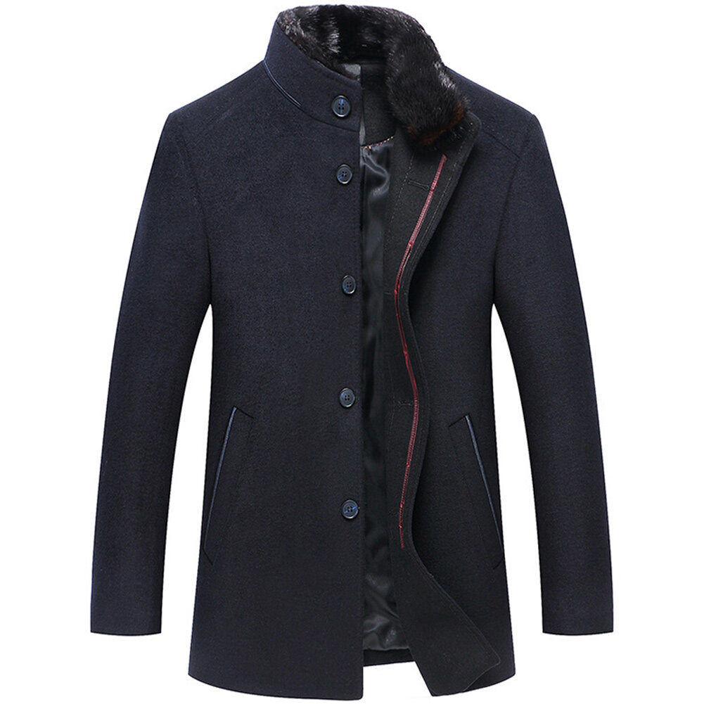 Youthup Mens Fur Collar Wool Coat