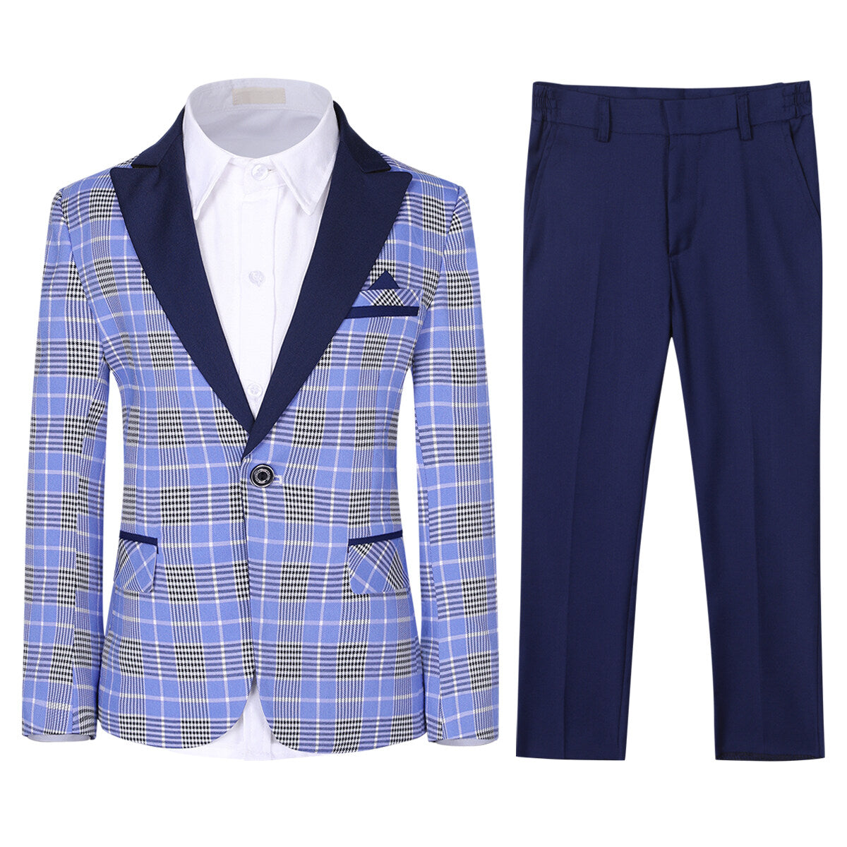 Youthup Boys Plaid Suit 3-Piece Set Peak Lapel Blazer with Vest and Pants