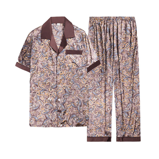 YOUTHUP Mens Soft Smooth Floral 2 Piece Pyjama Set Short Sleeve Top and Long Bottoms
