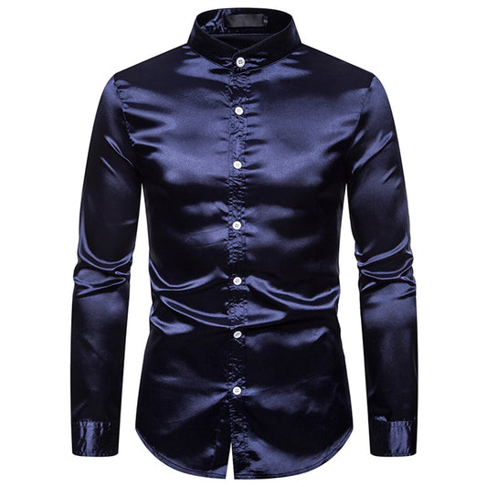 Youthup Mens Shiny LongSleeved Slim Fit Formal Shirt
