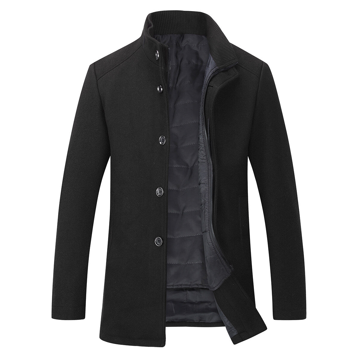YOUTHUP Mens Casual Stand Collar Thickened Warm Wool Coat With Vest