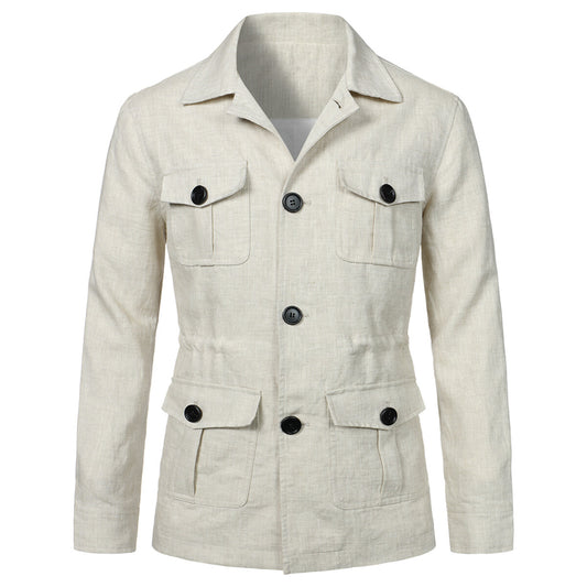 YOUTHUP Mens Cargo Jacket Lightweight Lapel Casual Multi Pocket Slim Fit Coat