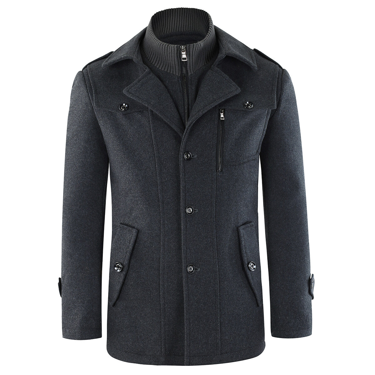 Youthup Mens Double Collar Pocket Pea Coat
