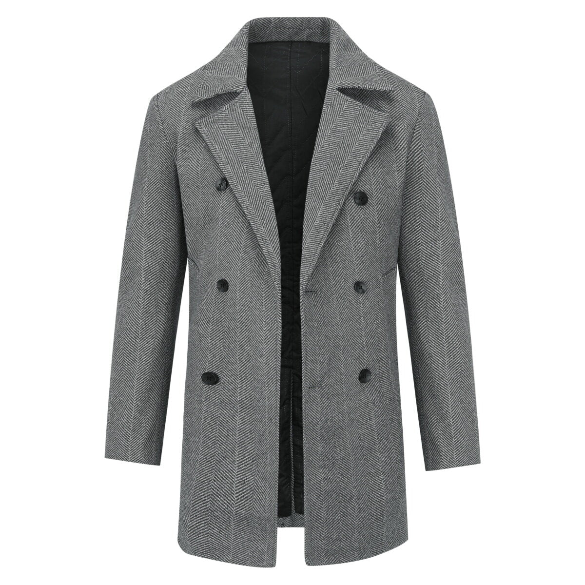YOUTHUP Mens Casual Windproof Double Breasted Lapel Collar Wool Coat