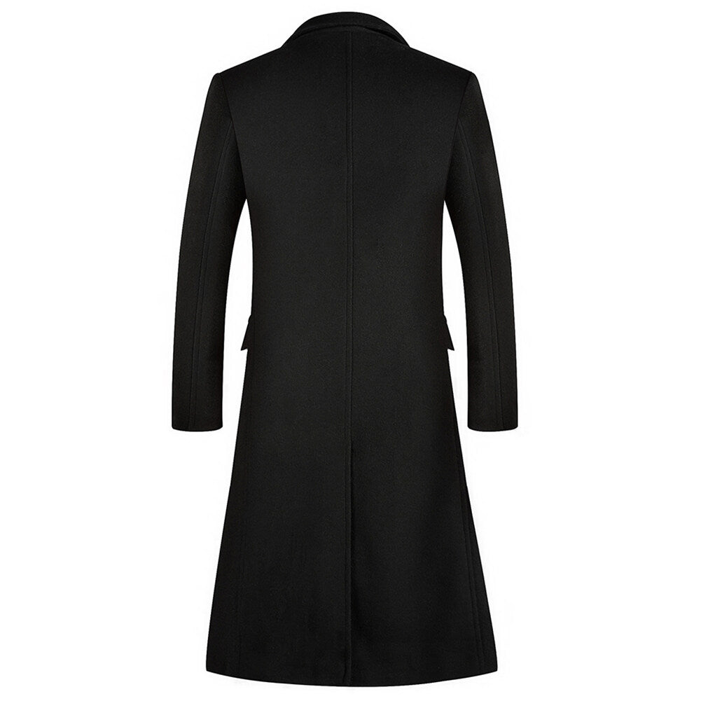 Youthup Mens Notch Lapels Cotton Blend Wool Long Slim Fit Coat
