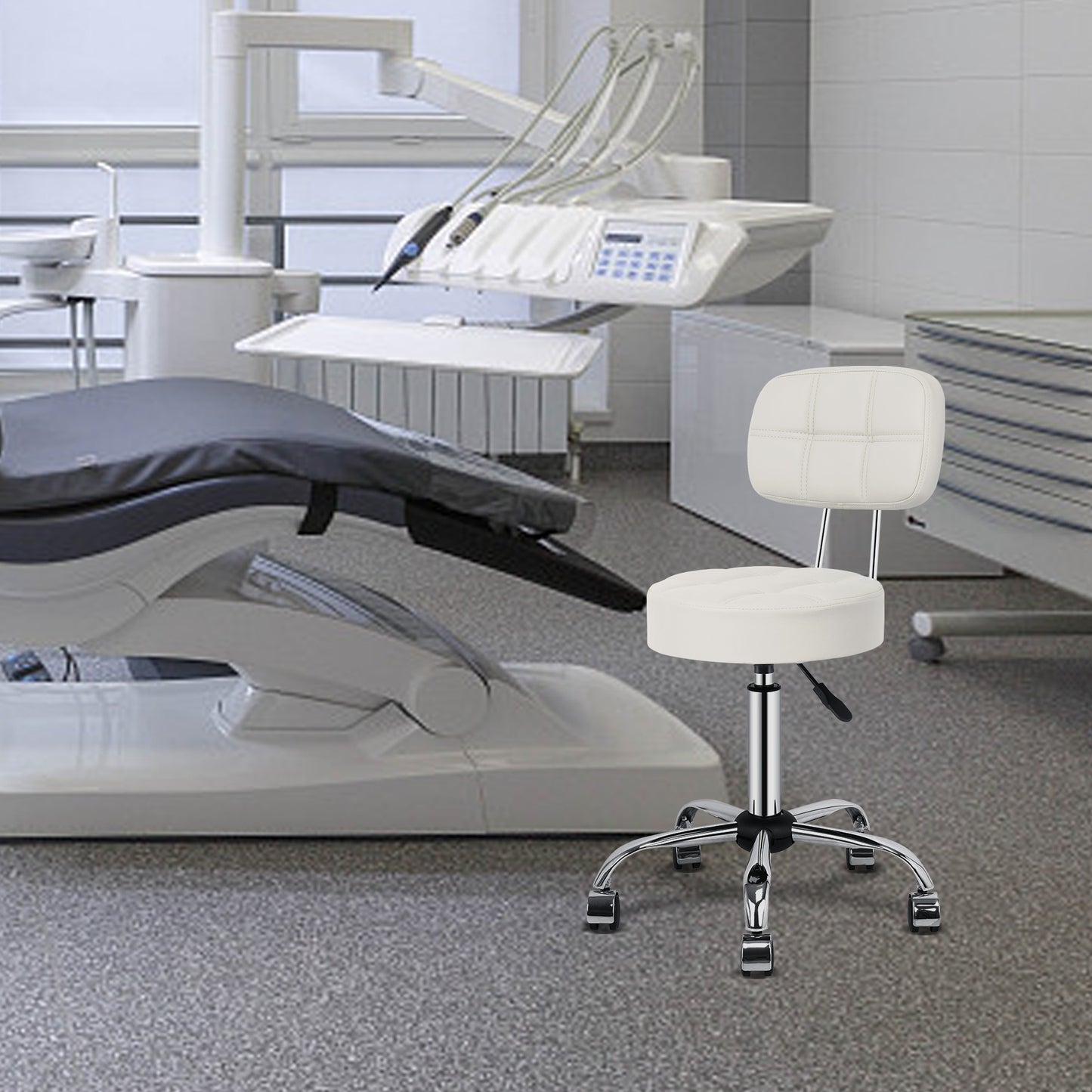 Tabouret de Bar Rond à roulettes Pivotant 360° de Massage  EN HAUTEUR REGLABLE pour SPA ,Salon ,Salle ,Médicale Blanc